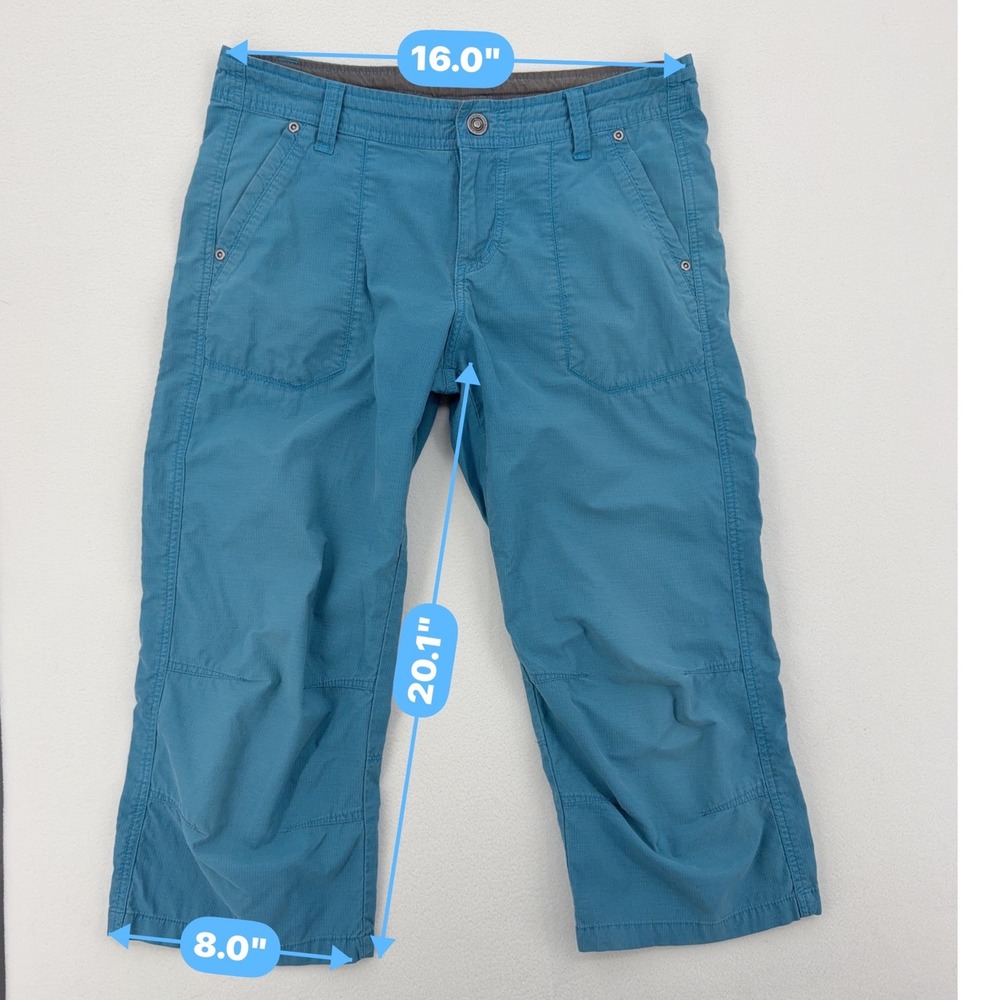 KUHL Capri Pants Womens 8 Blue Teal Embroidered Floral Hiking Utility - Picture 6 of 7